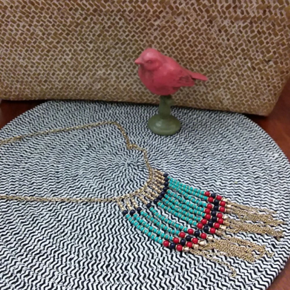 Turquoise red and navy necklace